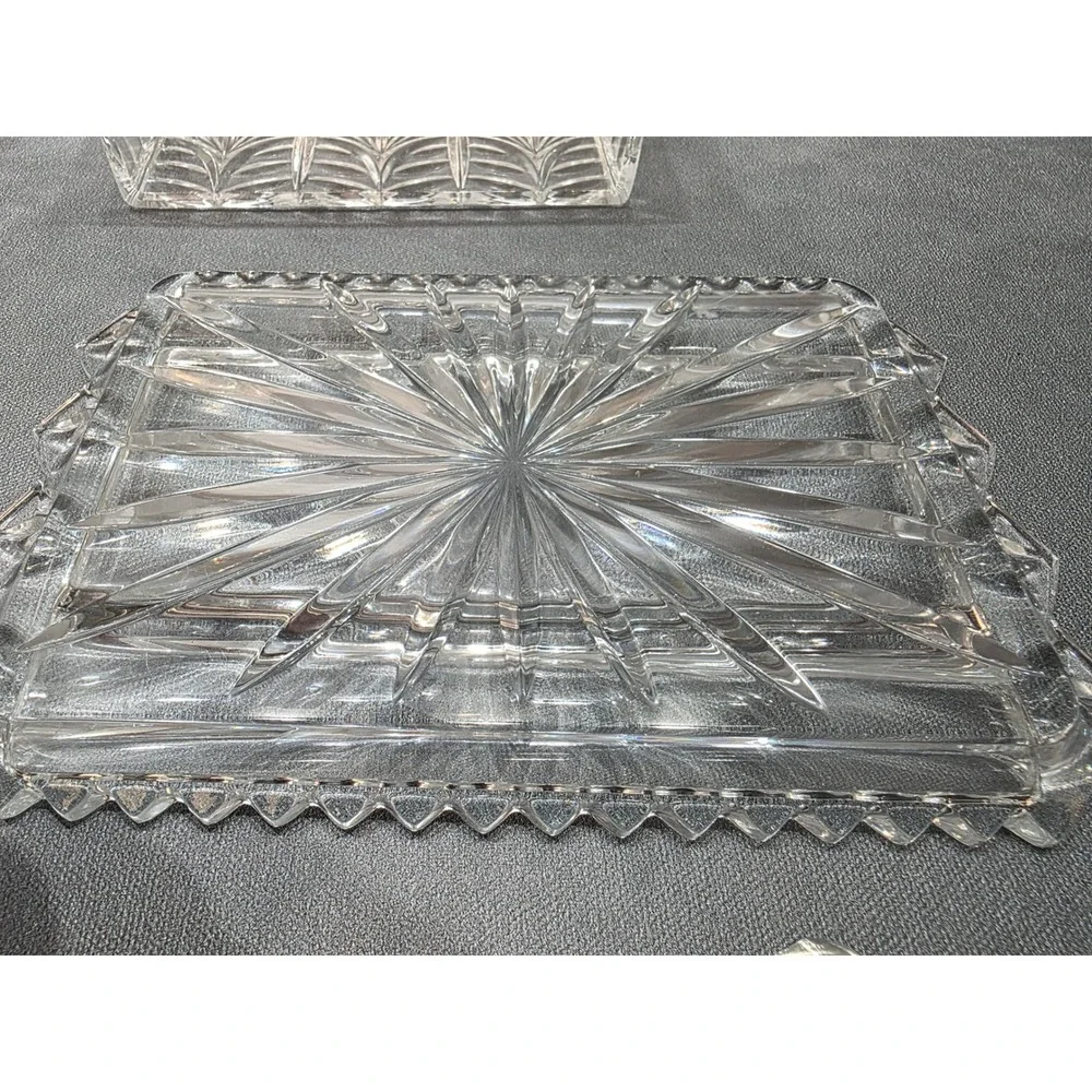 Pressed Glass Butter‎ Dish with Lid and Two Stainless Steel Spreaders Set